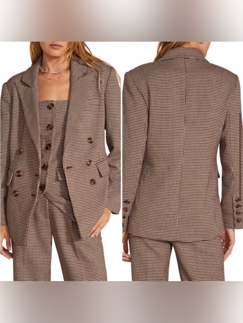 NWT Favorite Daughter The Phoebe Blazer in Brown Motif Houndstooth Size Large - Picture 2 of 5